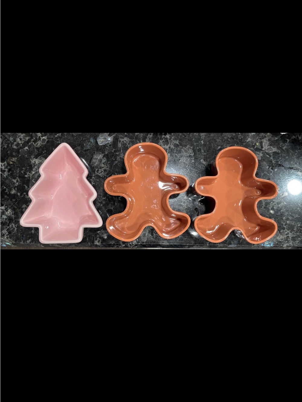 Ceramic Holiday Tree & Gingerbread Dishes- Pink and Brown
